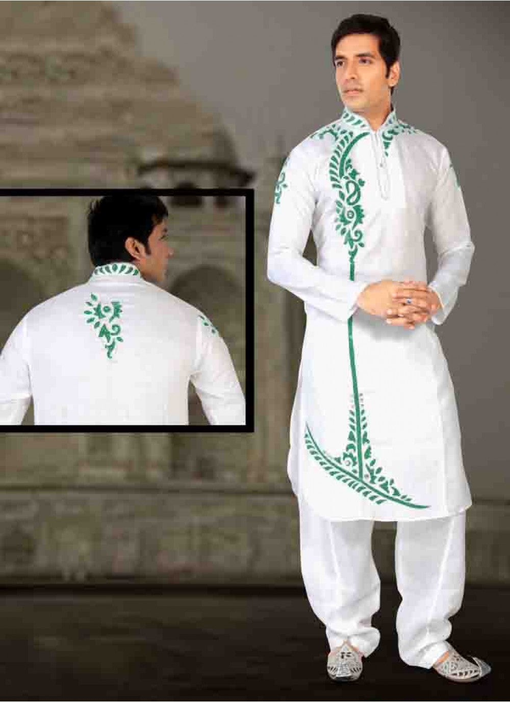 Stones Cotton Off White Kurta Pyjama - M1590