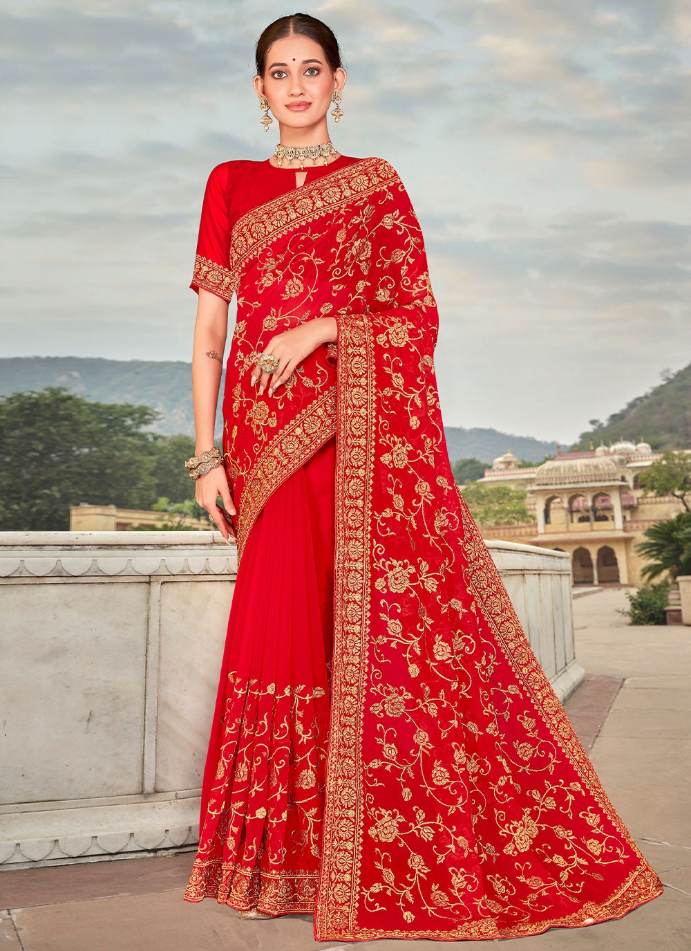 Trendy Embroidered Georgette Saree - S2731