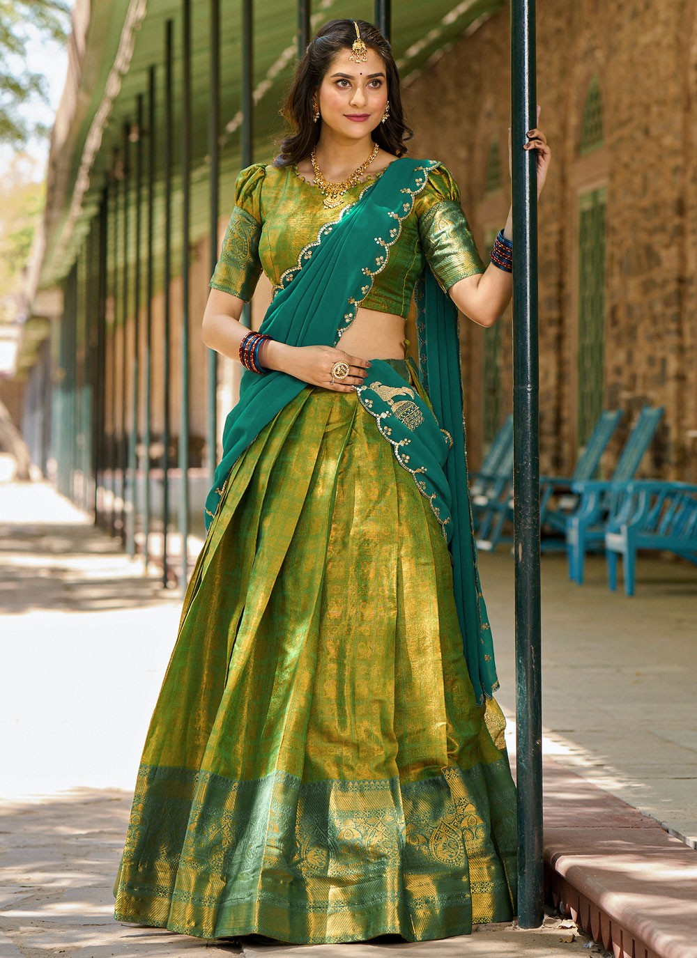 Embroidered Kanjivaram Silk A - Line Lehenga - L1675