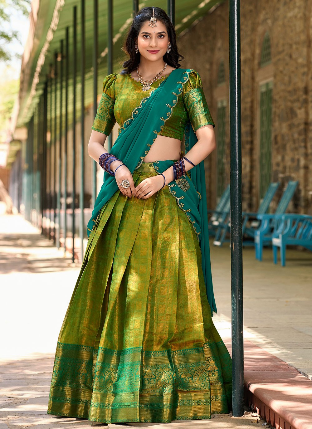 Embroidered Kanjivaram Silk A - Line Lehenga - L1675