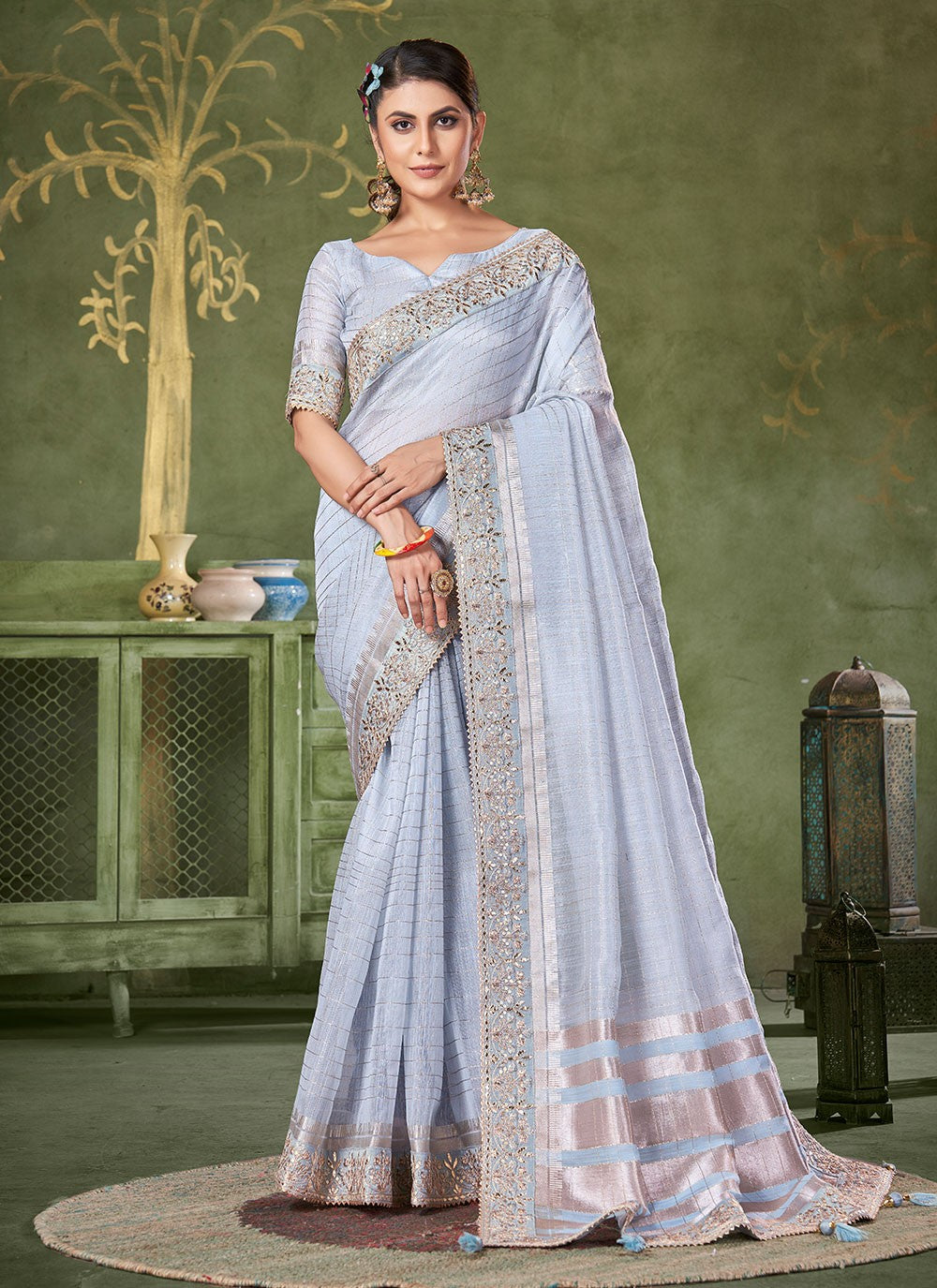 Classic Strips Banarasi Silk Saree - S6738