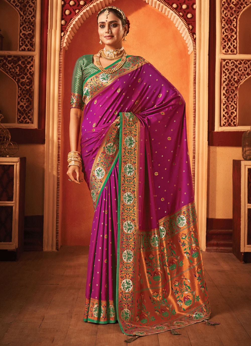 Classic Swarovski Banarasi Silk Saree - S6392