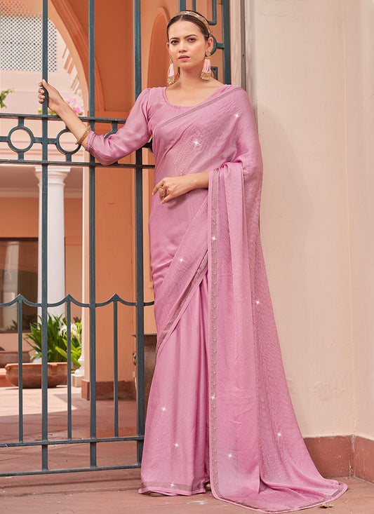 Trendy Swarovski Chiffon Satin Saree - S3507