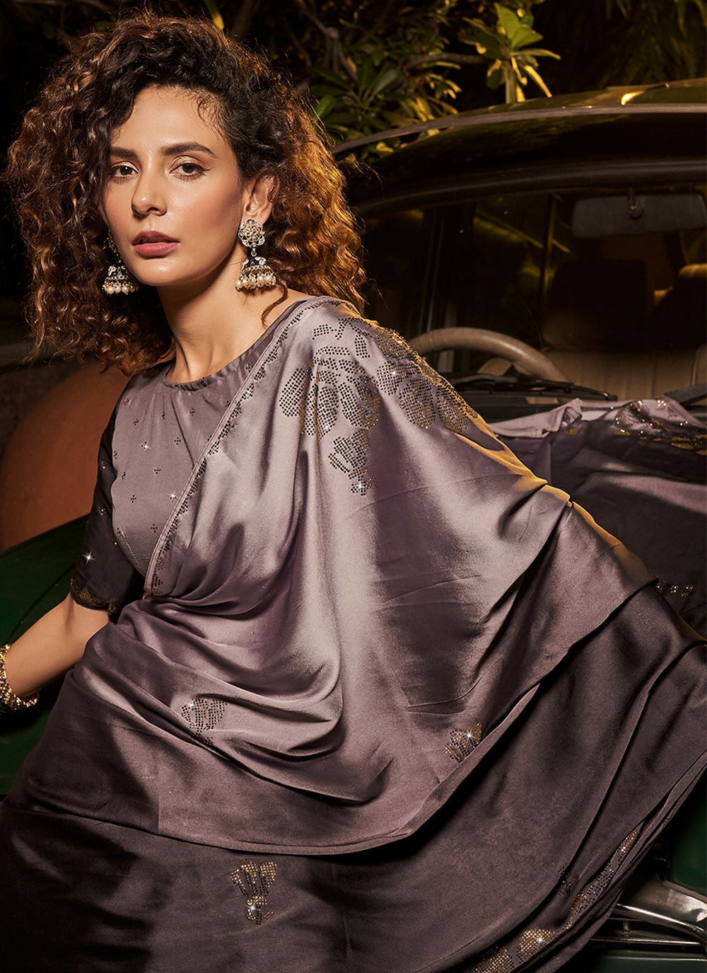 Classic Swarovski Georgette Satin Saree - S3944