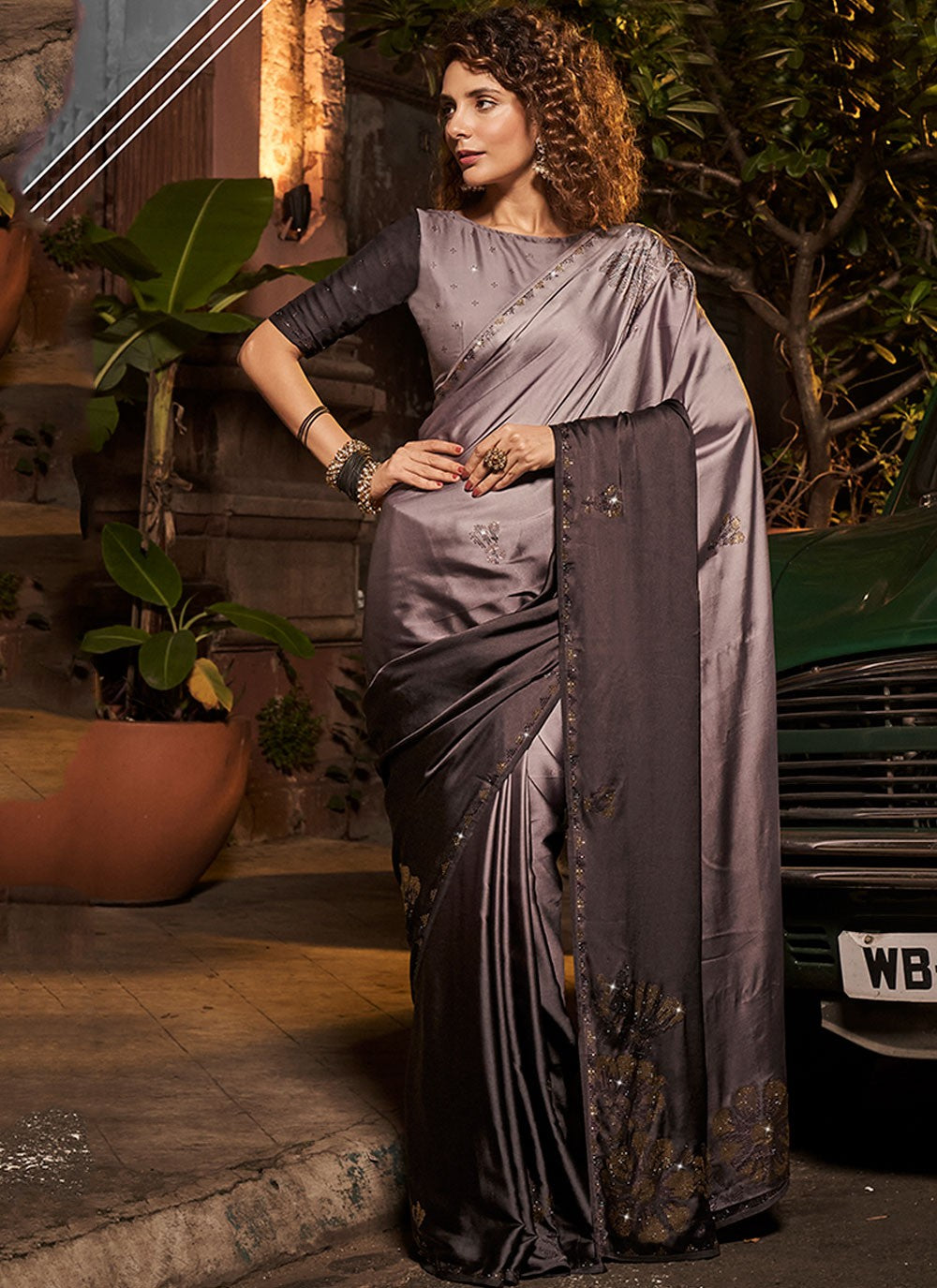 Classic Swarovski Georgette Satin Saree - S3944