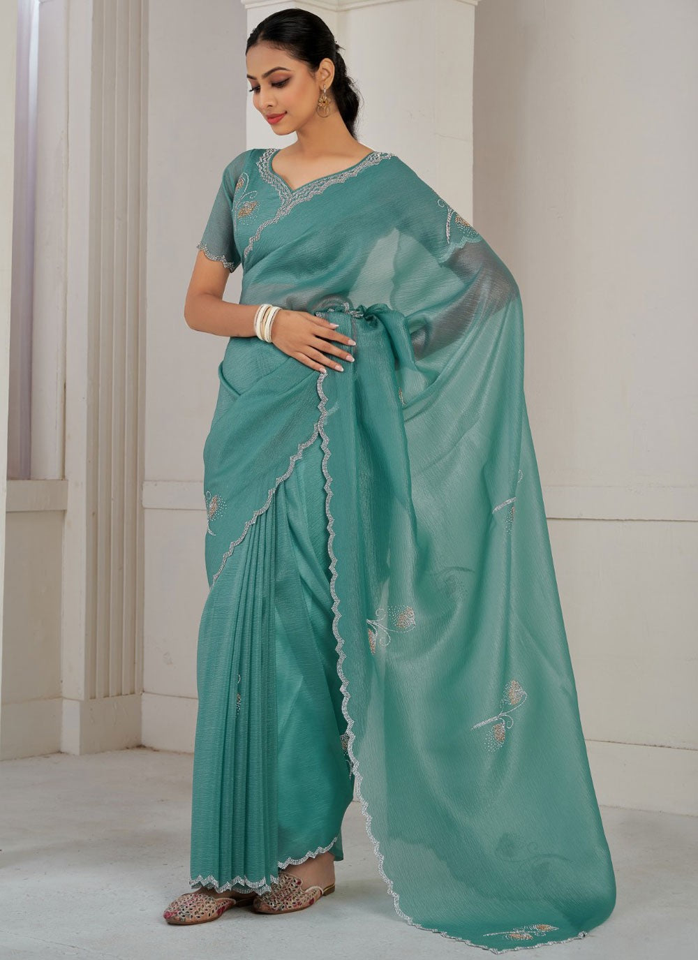 Cutdana, Swarovski Crush Saree - S11565