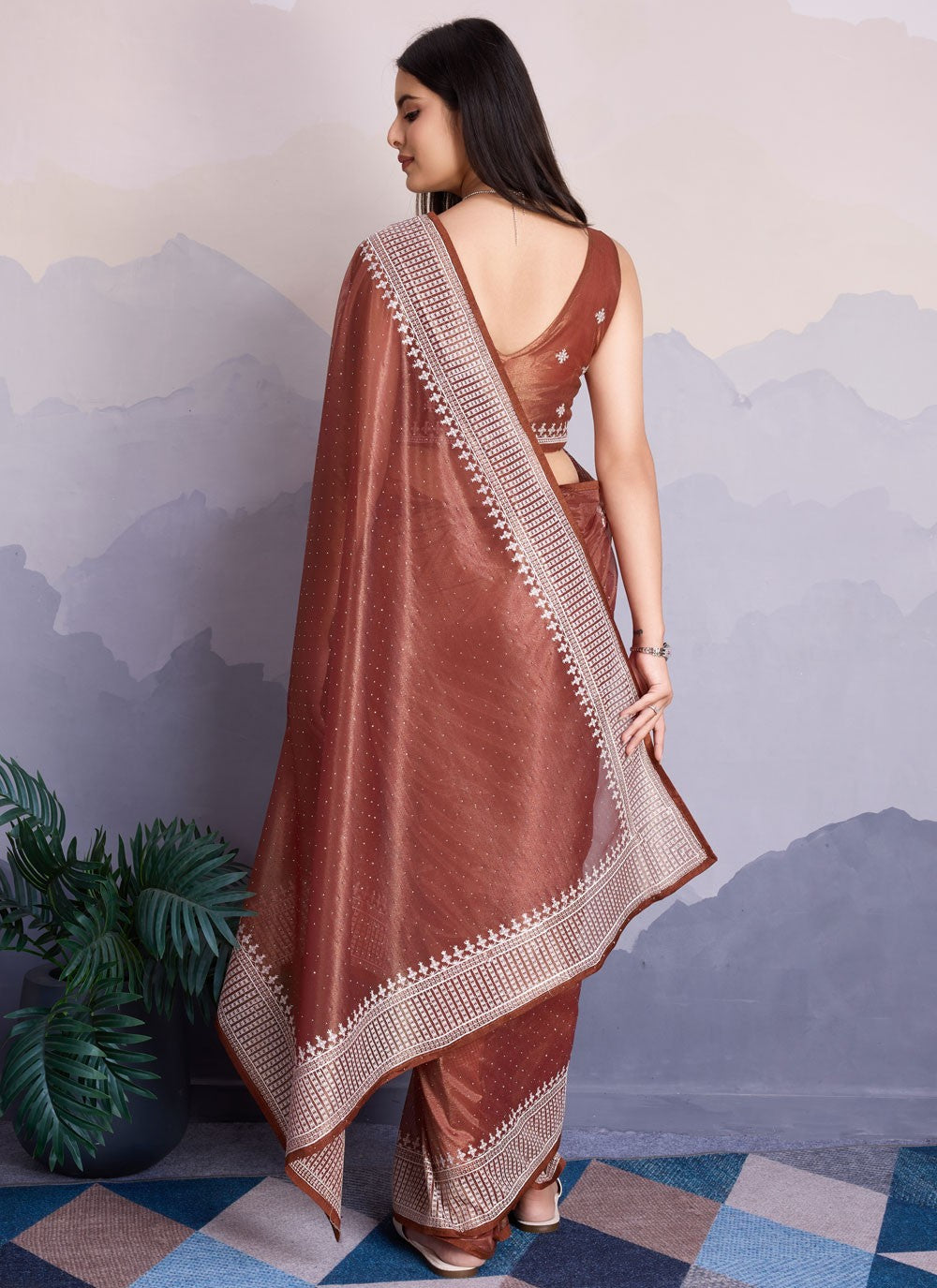 Classic Border Work Net Saree - S8339