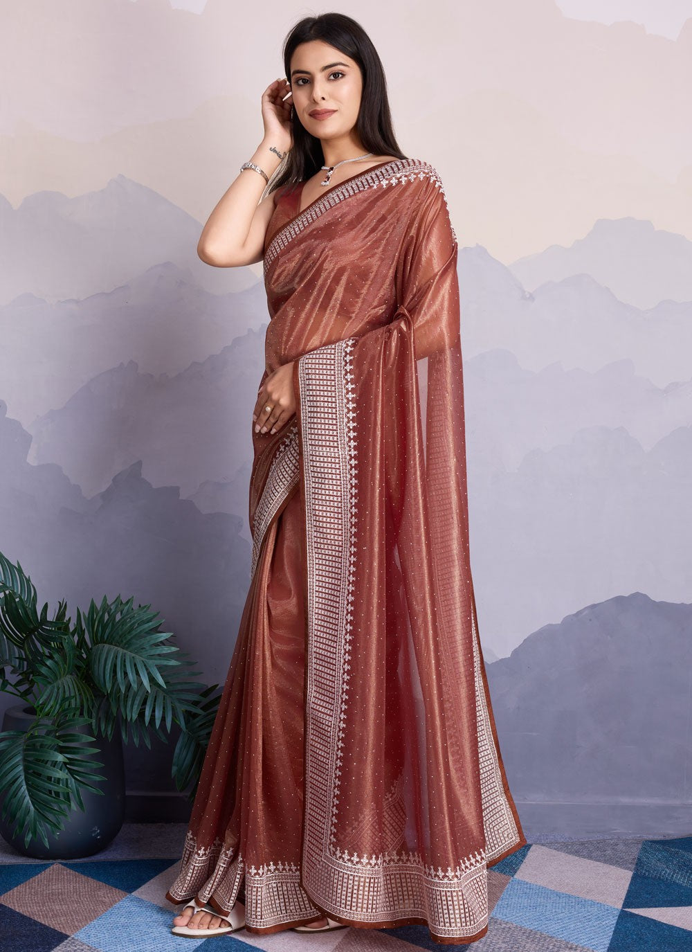 Classic Border Work Net Saree - S8339