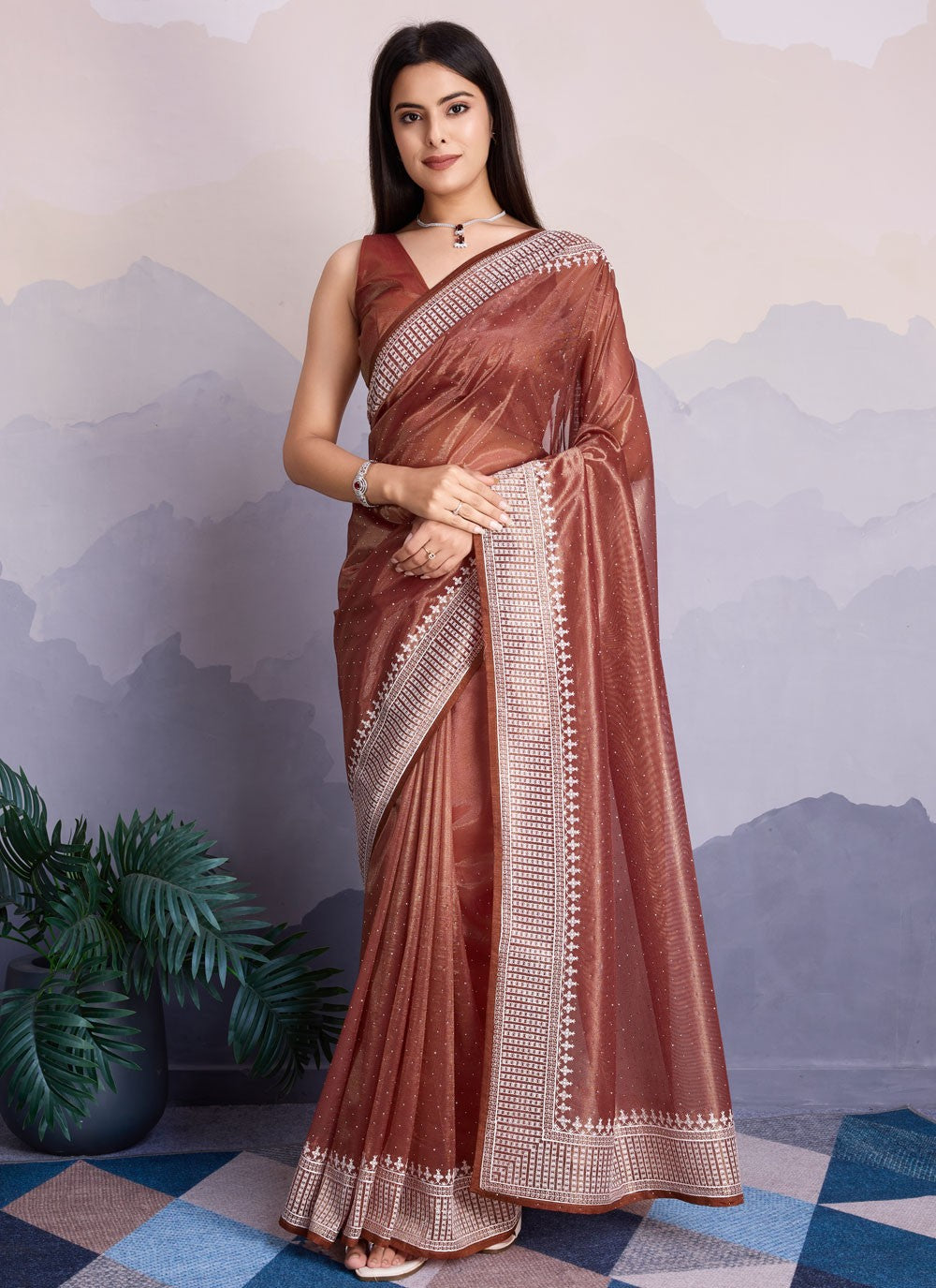 Classic Border Work Net Saree - S8339