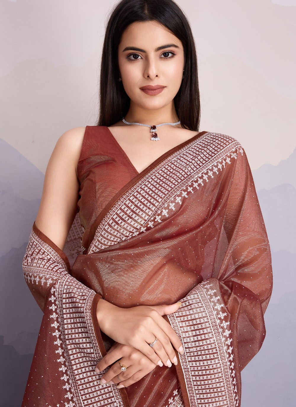 Classic Border Work Net Saree - S8339