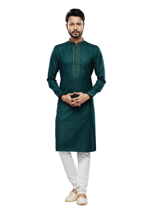 Plain Art Silk Teal Kurta Pyjama - M6756