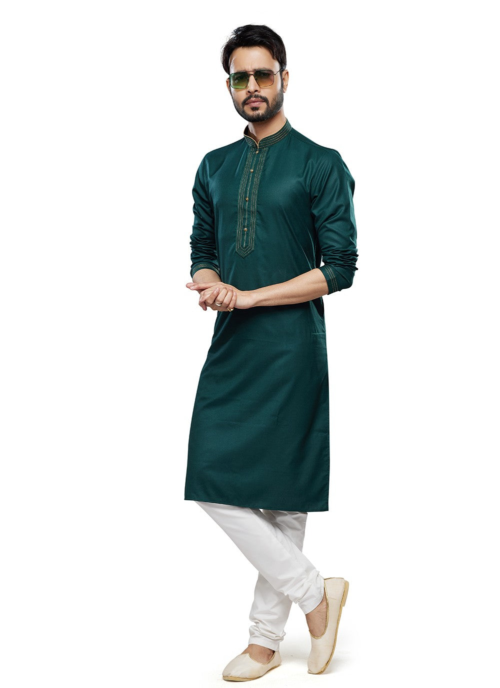 Plain Art Silk Teal Kurta Pyjama - M6756