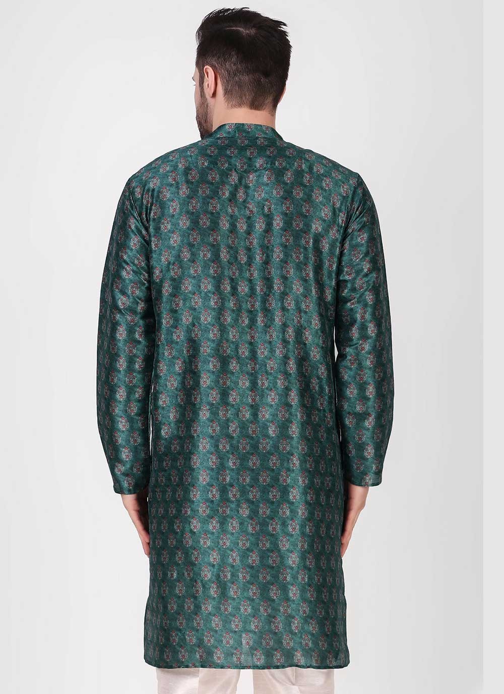 Printed Art Silk Teal Kurta Pyjama - M4755