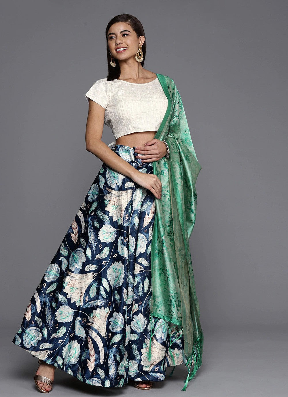 Digital Print Satin Silk A - Line Lehenga - L2124