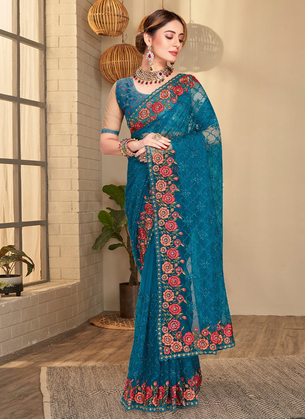 Classic Embroidered Net Saree - S1951