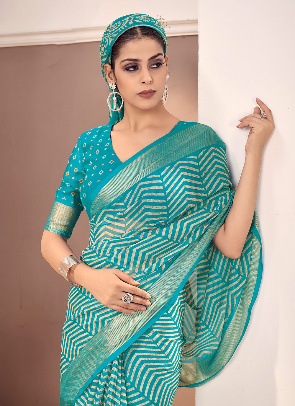 Trendy Printed Chiffon Saree - S8758