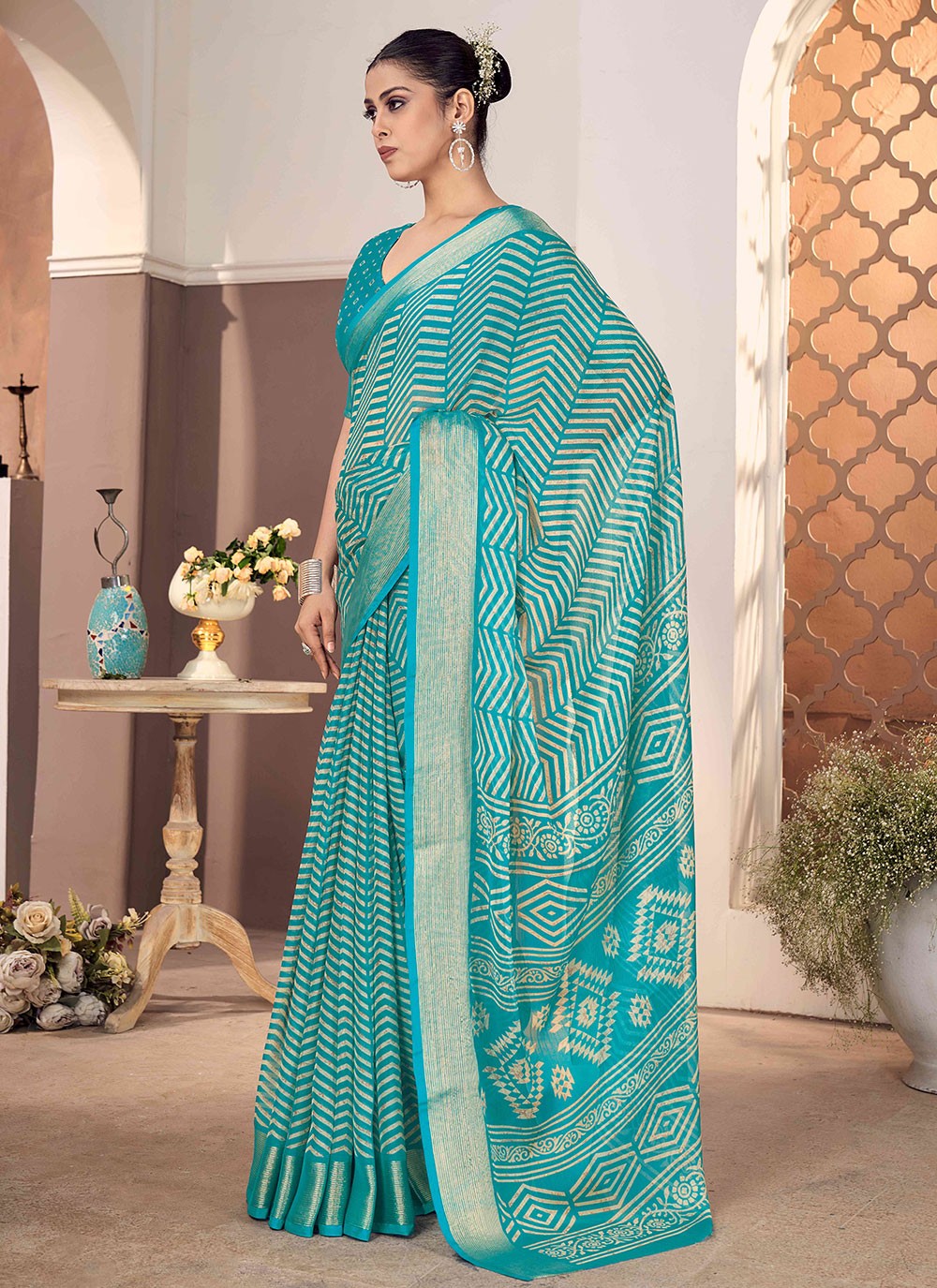 Trendy Printed Chiffon Saree - S8758