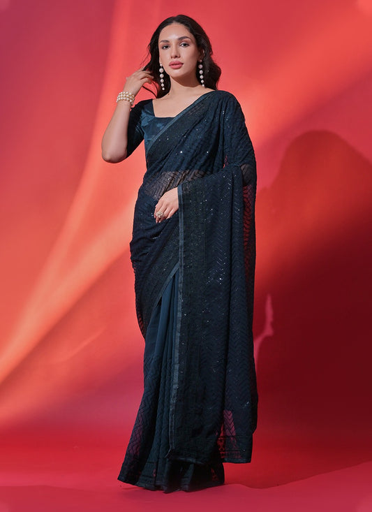 Classic Embroidered Georgette Saree - S5226