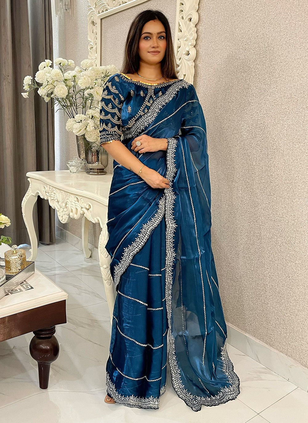 Classic Embroidered Net Saree - S6900