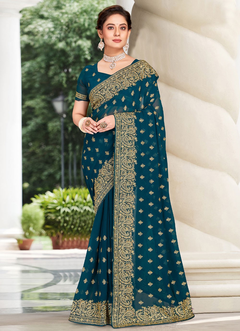 Classic Embroidered Georgette Saree - S1834