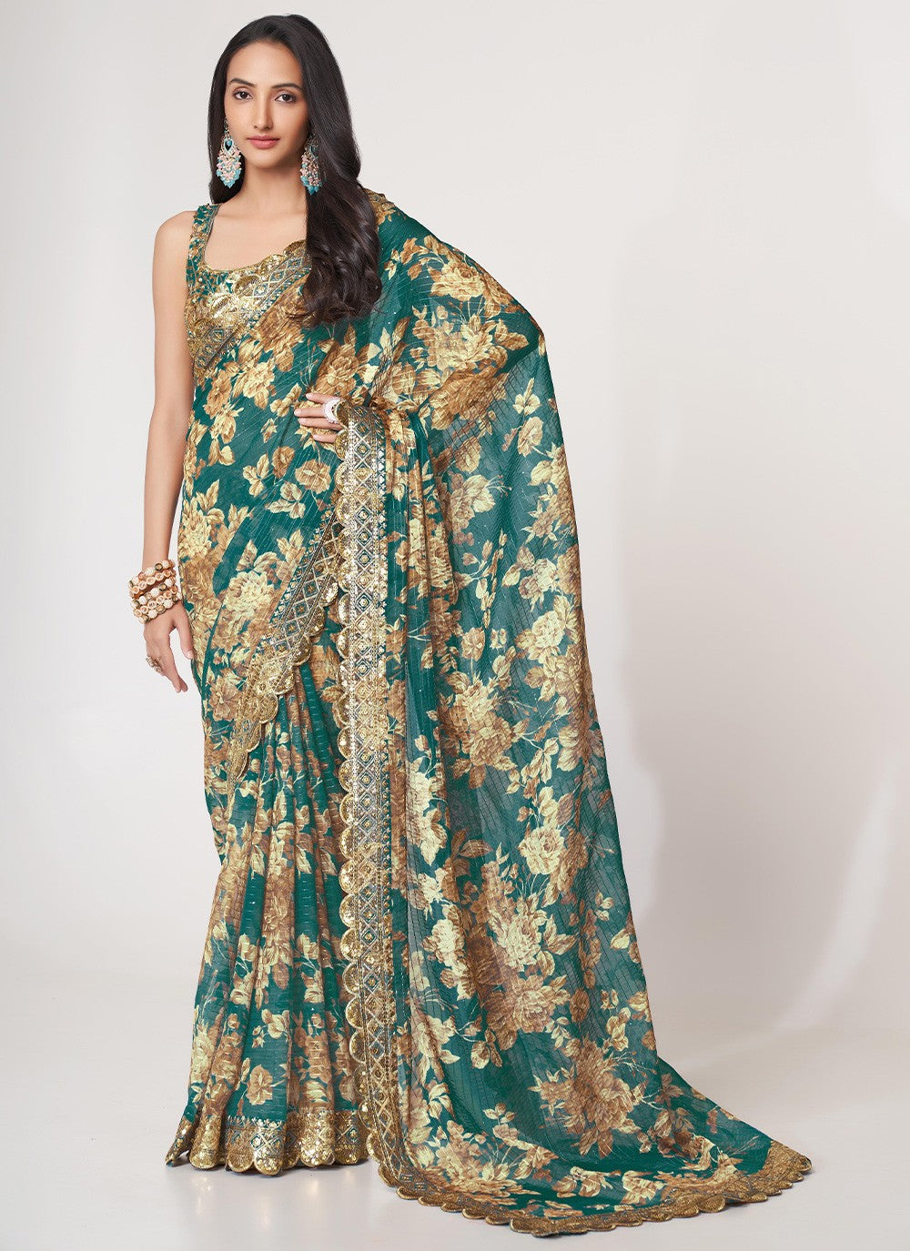 Classic Digital Print Organza Saree - S3068