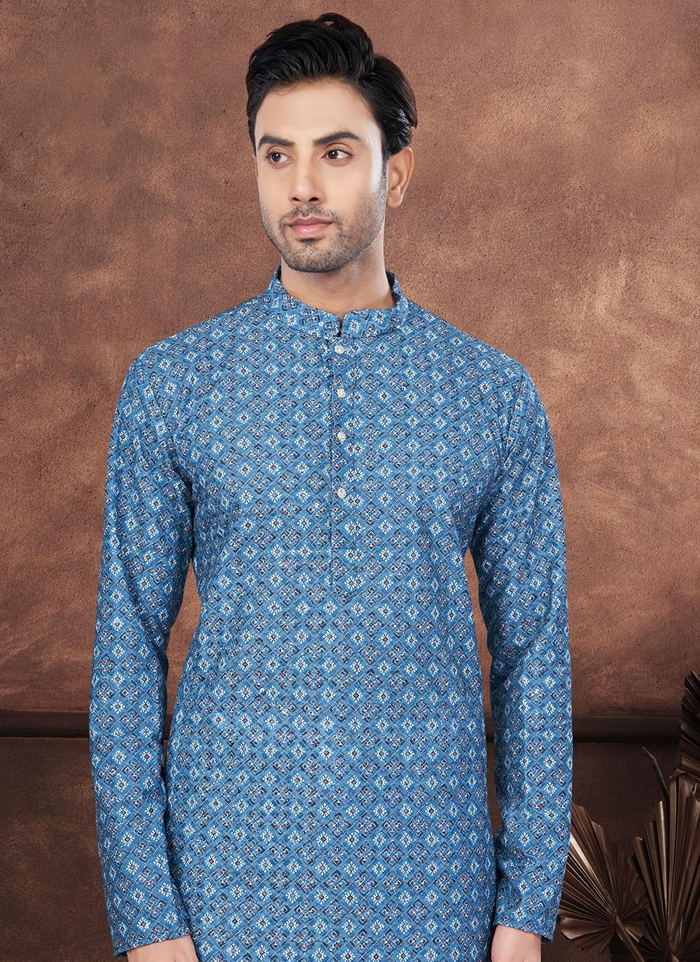 Digital Print Rayon Teal Kurta Pyjama - M8697