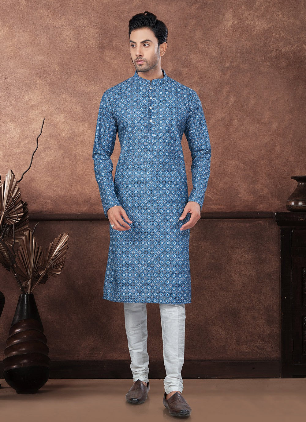 Digital Print Rayon Teal Kurta Pyjama - M8697