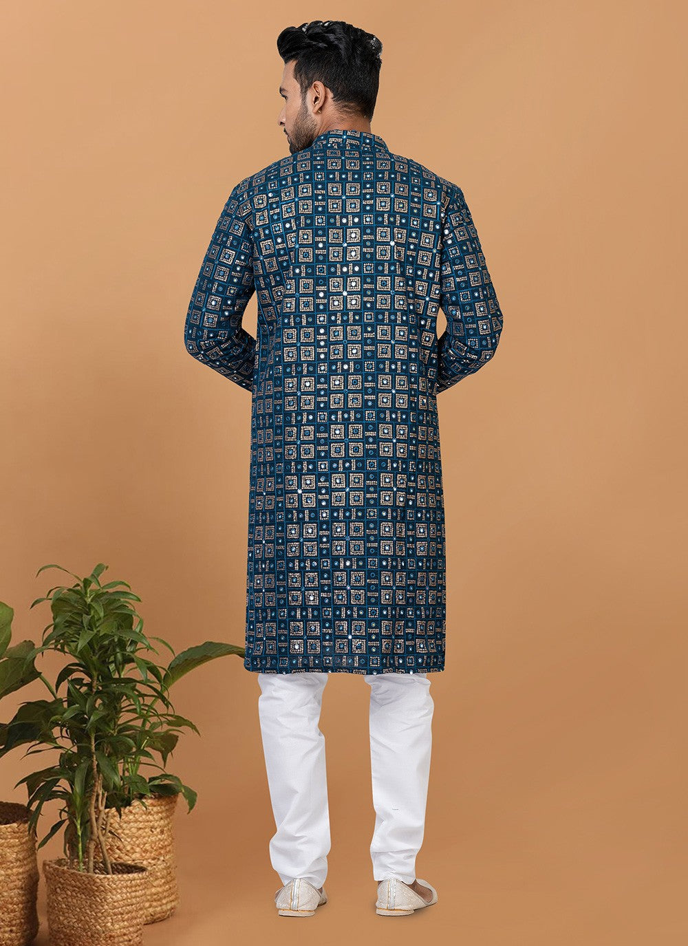 Embroidered Georgette Teal Kurta Pyjama - M6239