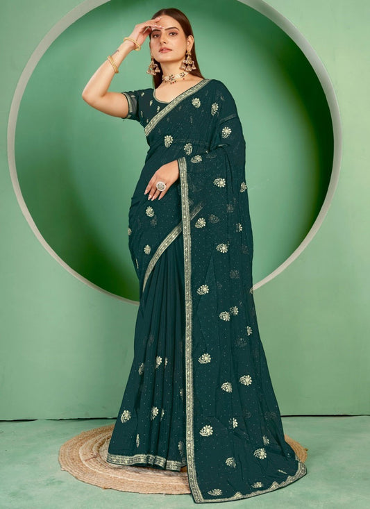 Classic Embroidered Shimmer Saree - S7393