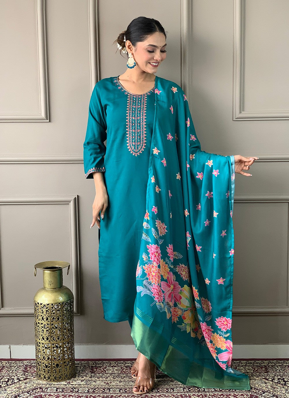 Chanderi , Viscose Pant Style Suit - T3295