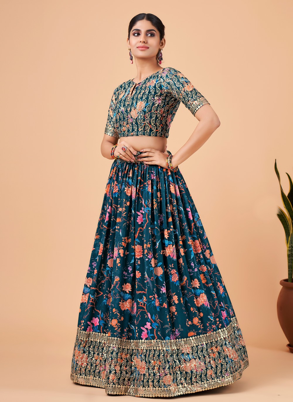 Embroidered Faux Georgette A - Line Lehenga - L0755