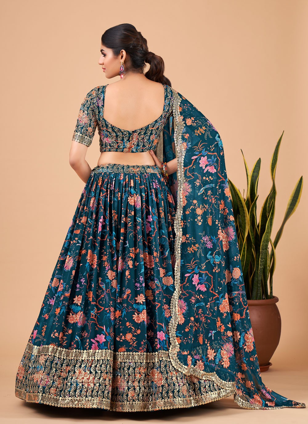 Embroidered Faux Georgette A - Line Lehenga - L0755