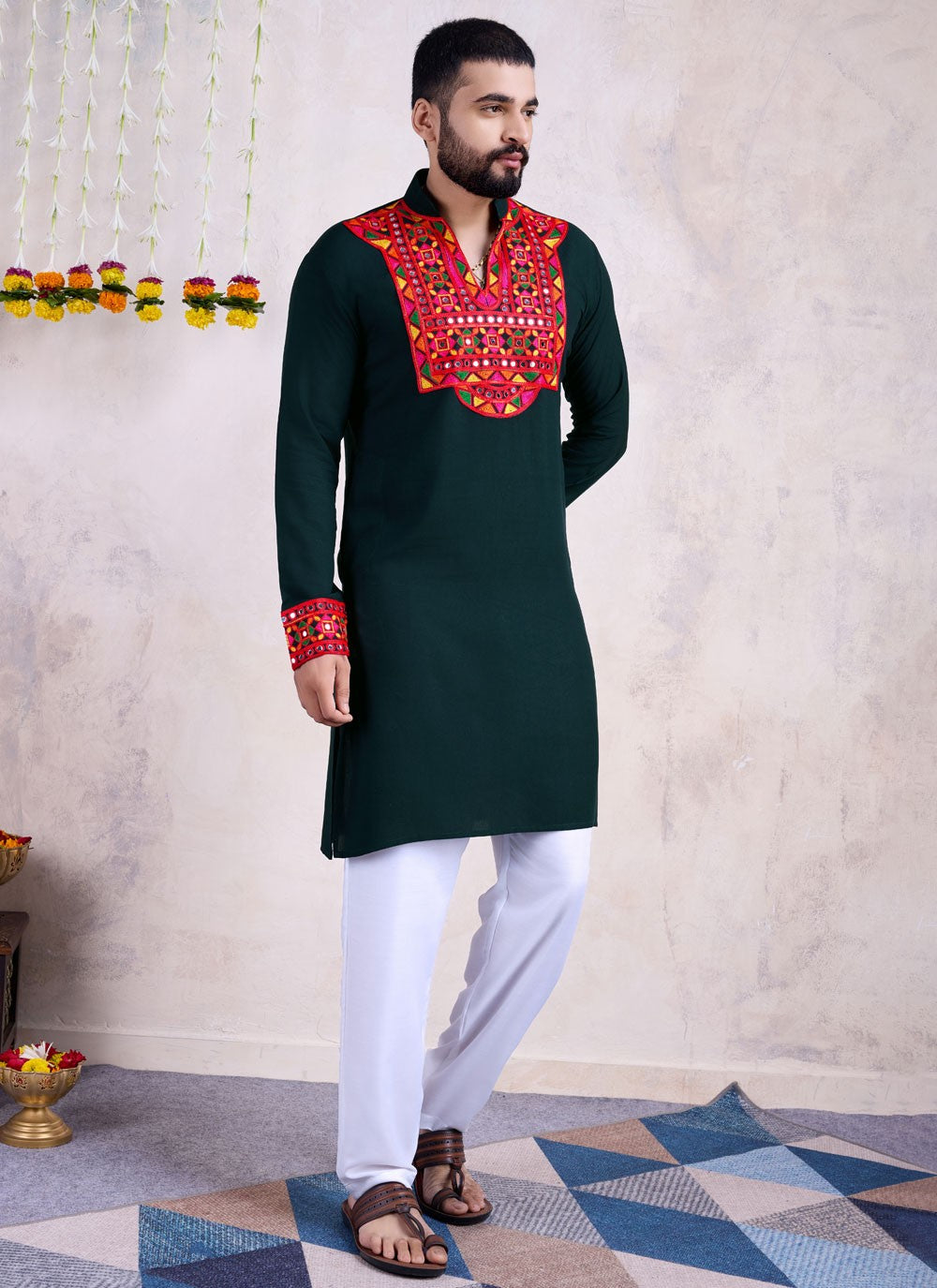 Fancy Work Rayon Teal Kurta - M8539