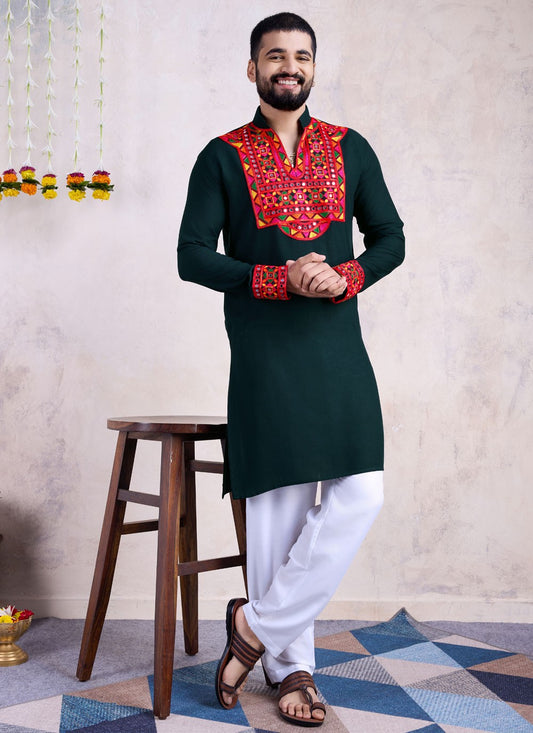 Fancy Work Rayon Teal Kurta - M8539