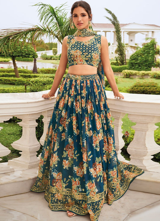 Digital Print Faux Georgette A - Line Lehenga - L0884