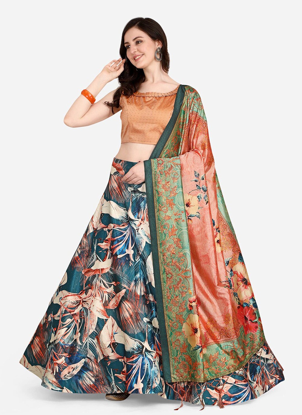 Digital Print Satin Silk A - Line Lehenga - L2124