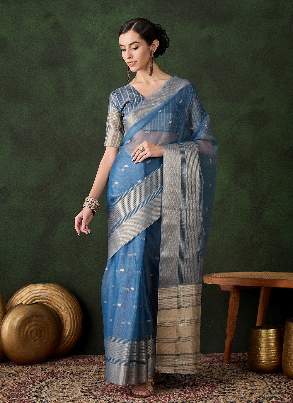 Trendy Woven Khadi, Organza Saree - S10452