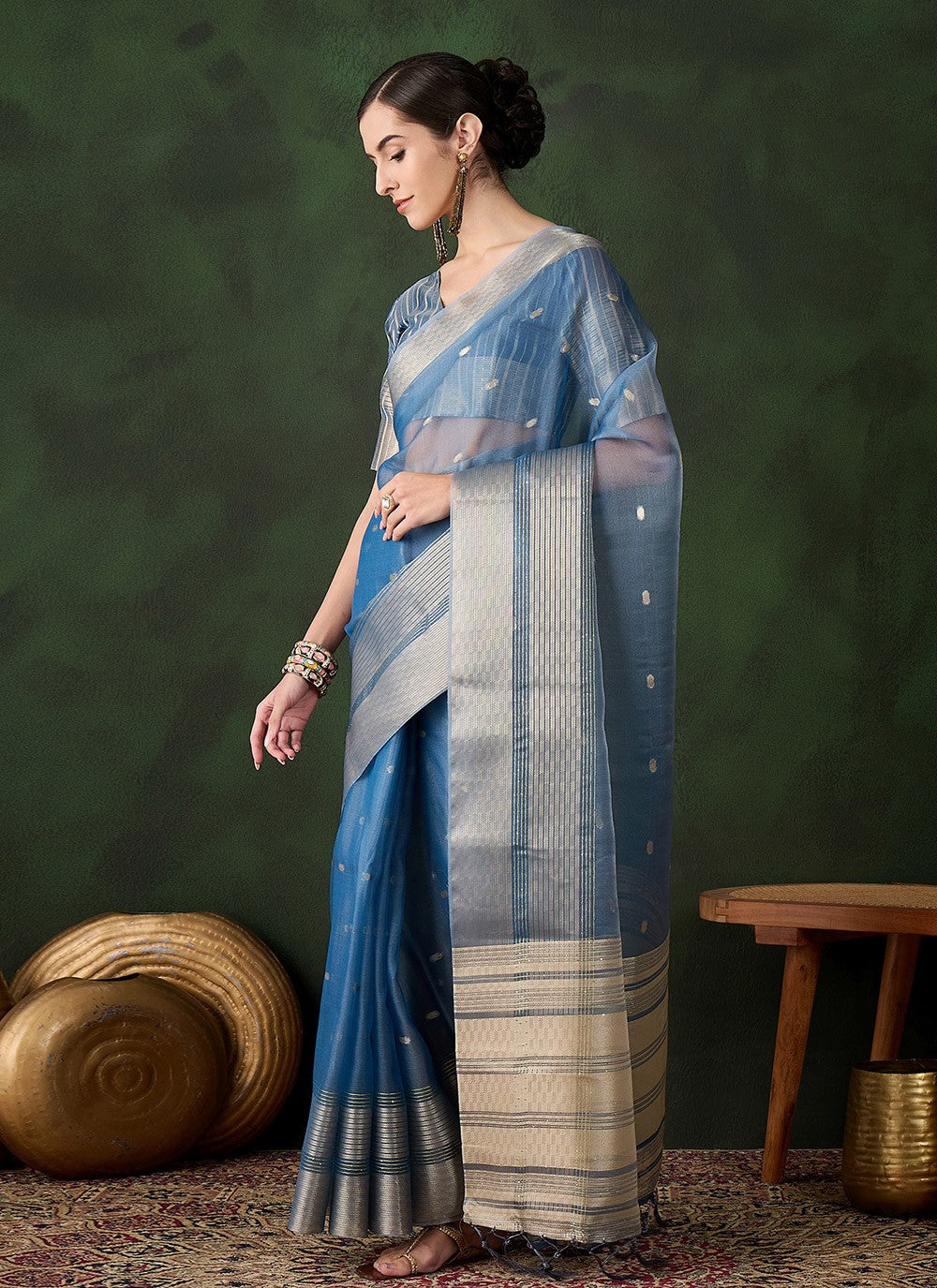 Trendy Woven Khadi, Organza Saree - S10452