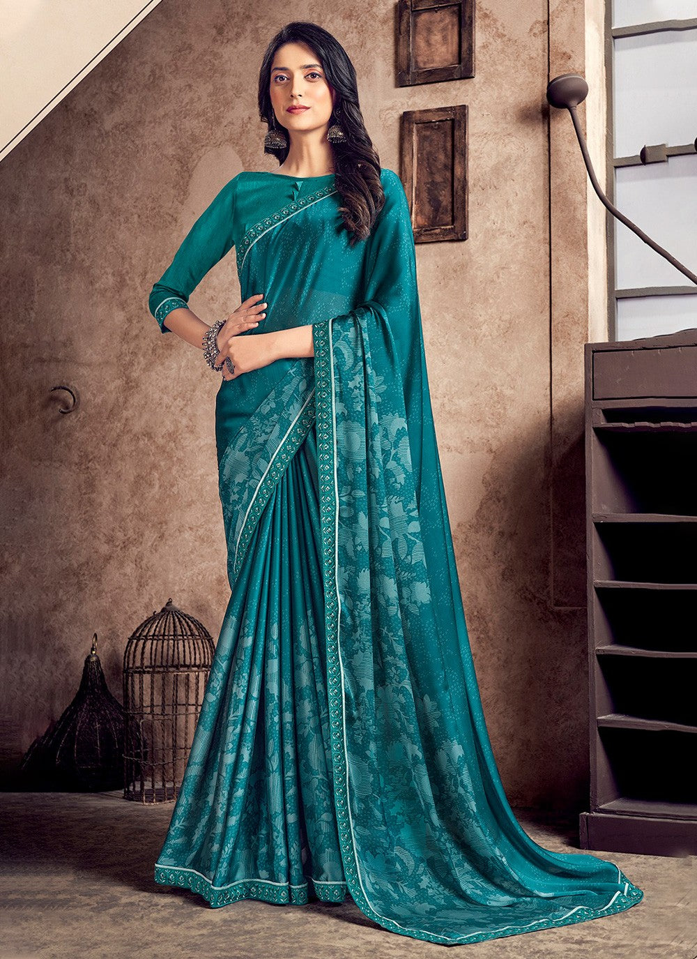 Classic Digital Print Georgette Saree - S3376