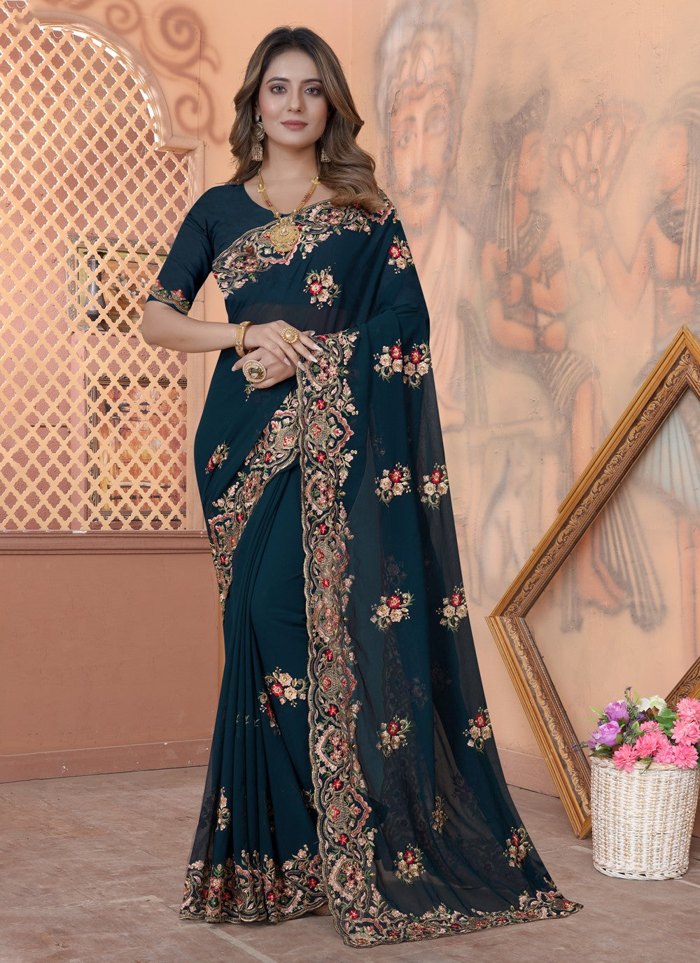 Classic Embroidered Georgette Saree - S3453