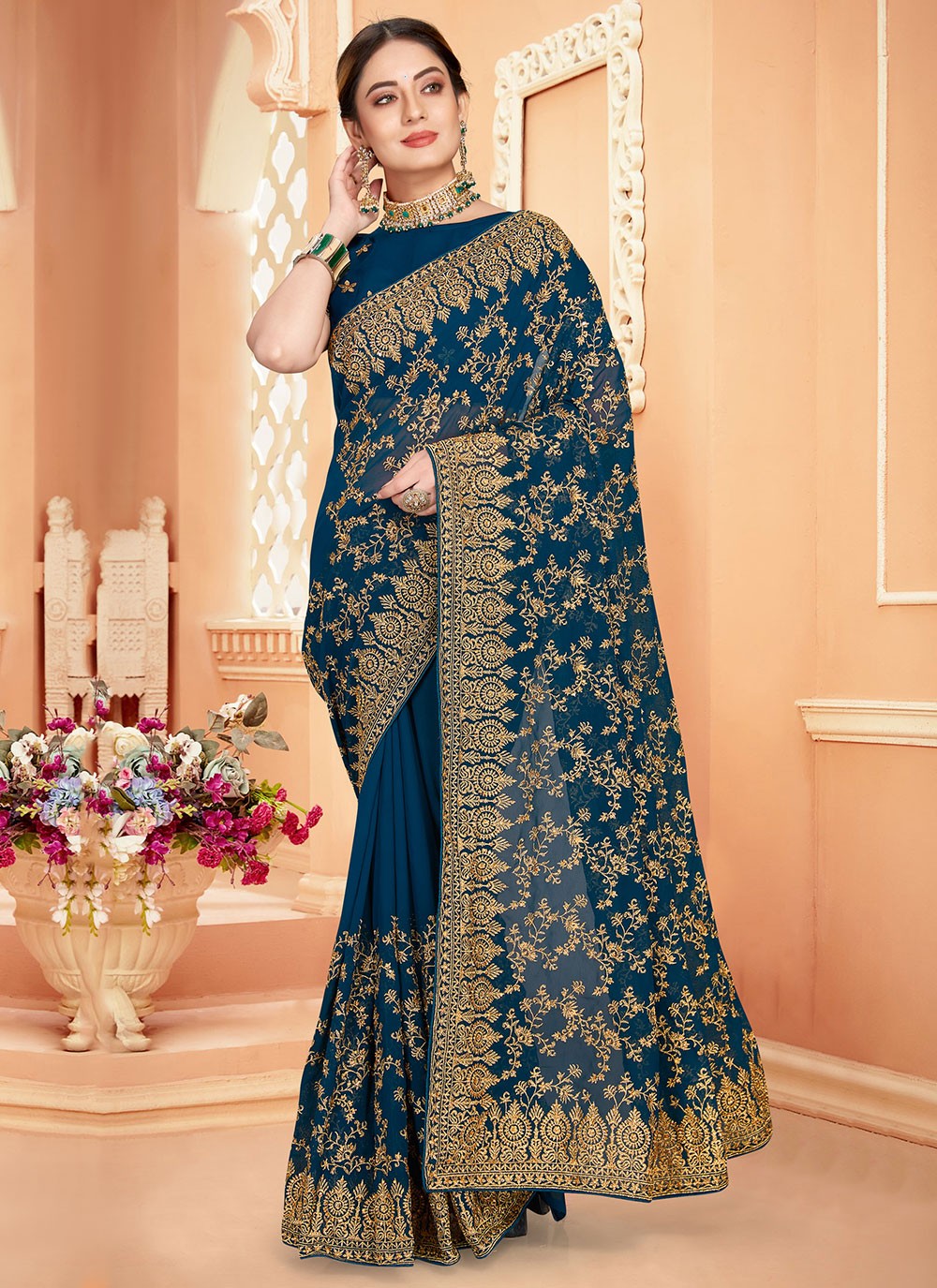 Classic Embroidered Georgette Saree - S1956