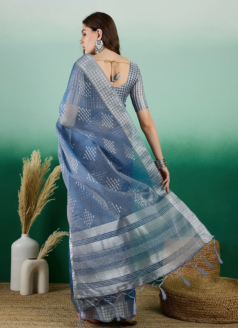 Classic Jacquard Work Khadi, Organza Saree - S7147