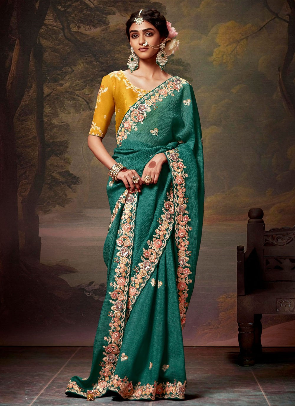 Classic Embroidered Organza Saree - S7874