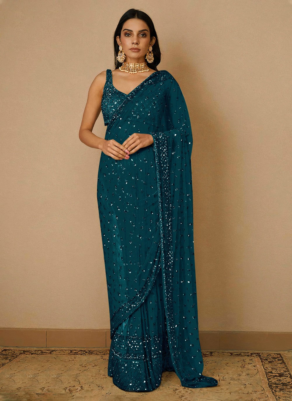 Contemporary Embroidered Net Saree - S3570