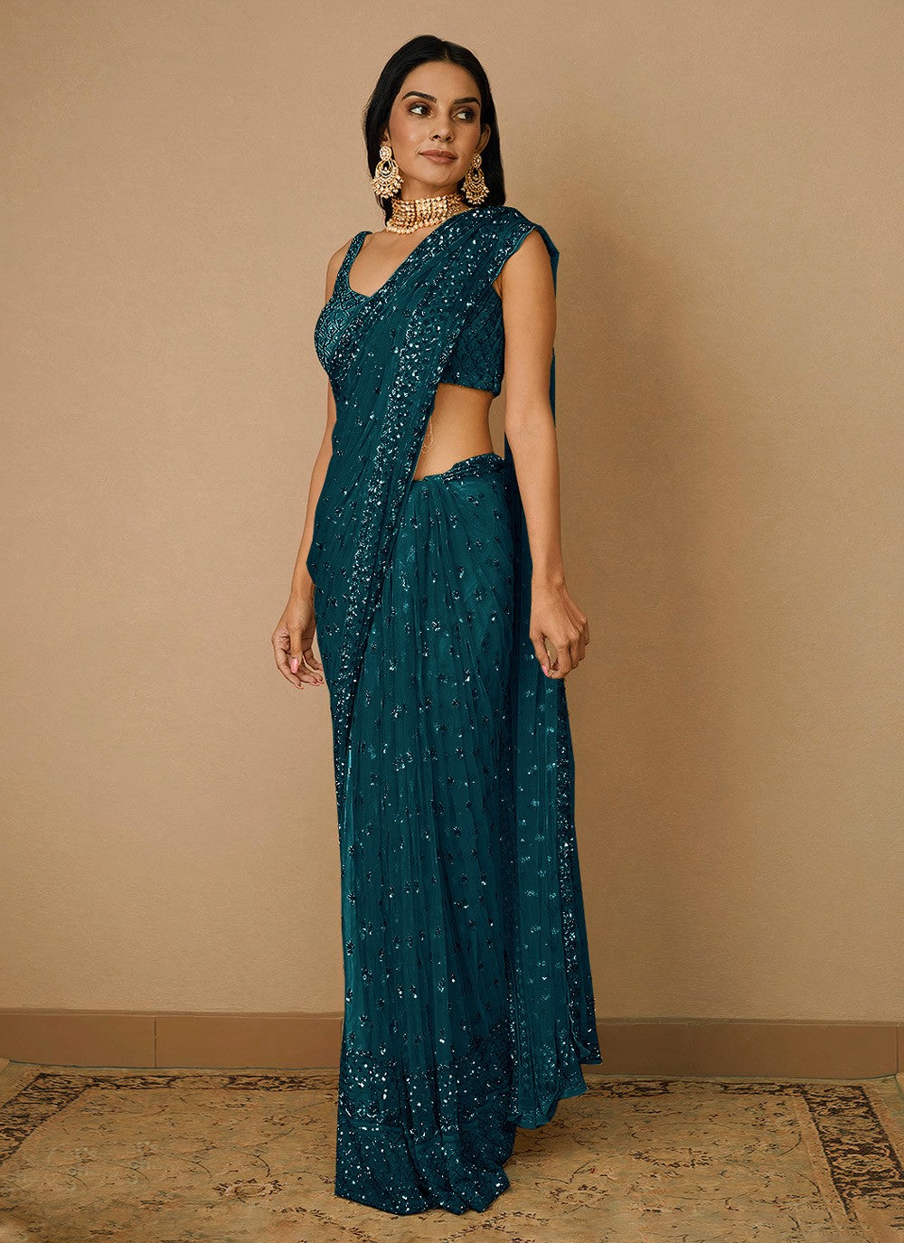 Contemporary Embroidered Net Saree - S3570