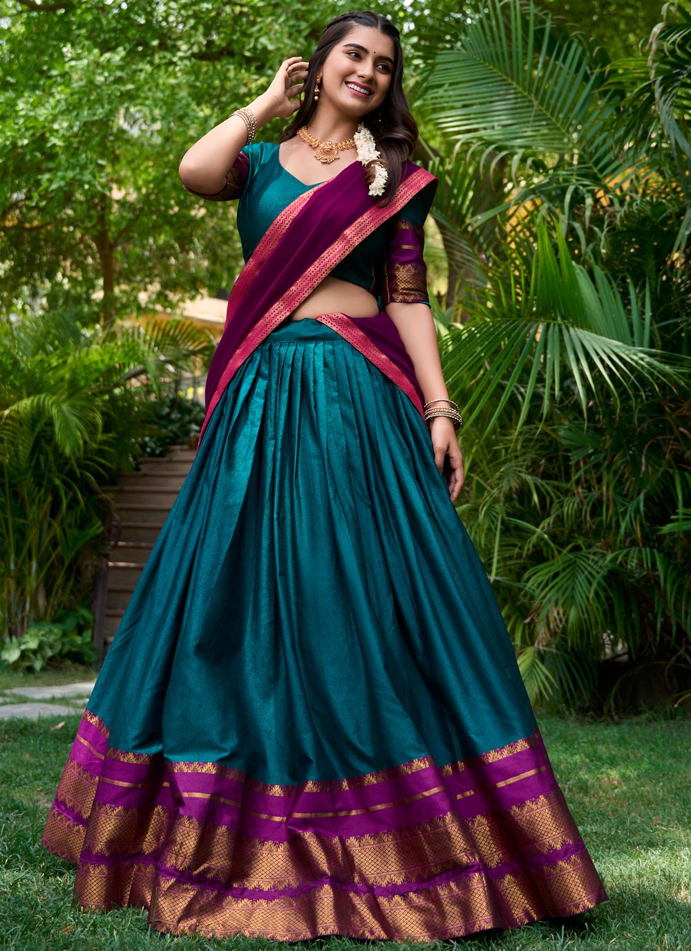 Weaving Zari Polly Cotton A - Line Lehenga - L2150