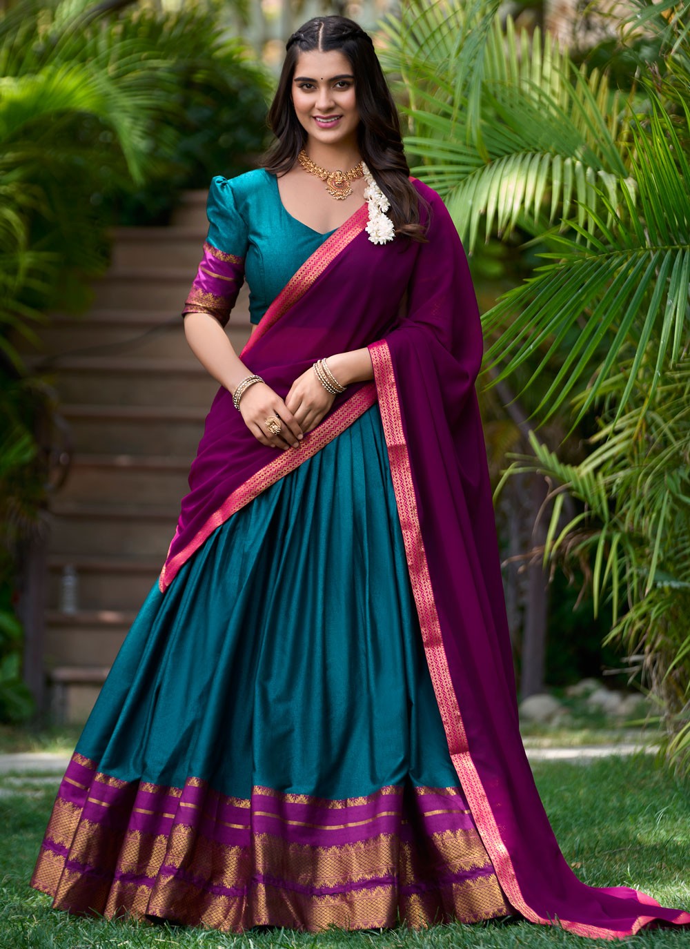 Weaving Zari Polly Cotton A - Line Lehenga - L2150