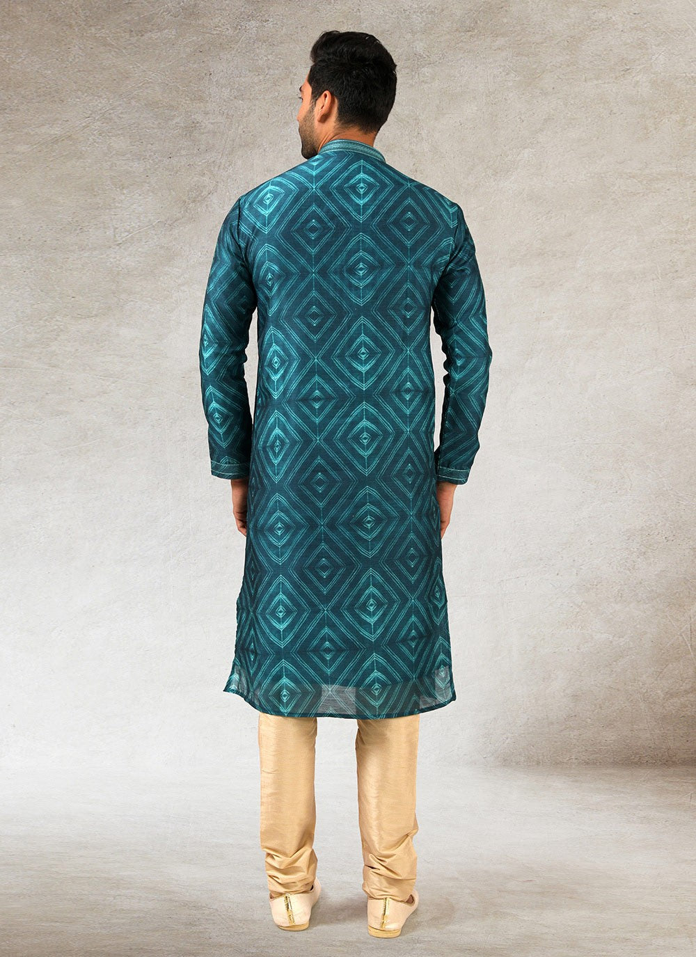 Printed Art Silk Teal Kurta Pyjama - M2849