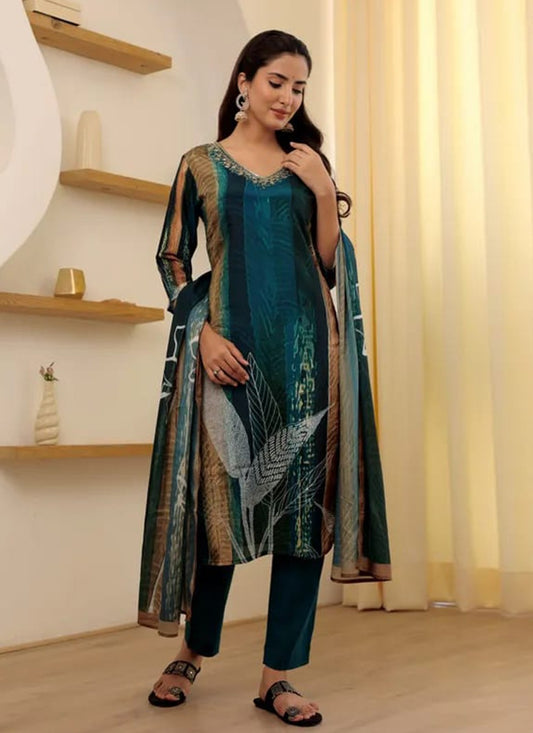 Embroidered Rayon Pant Style Suit - T4796