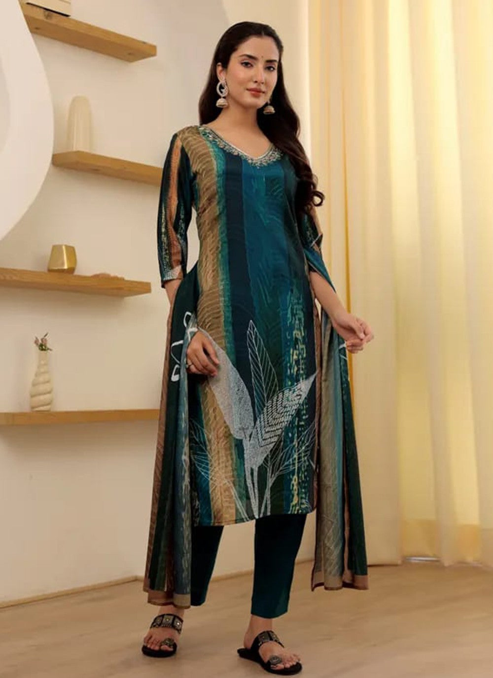 Embroidered Rayon Pant Style Suit - T4796